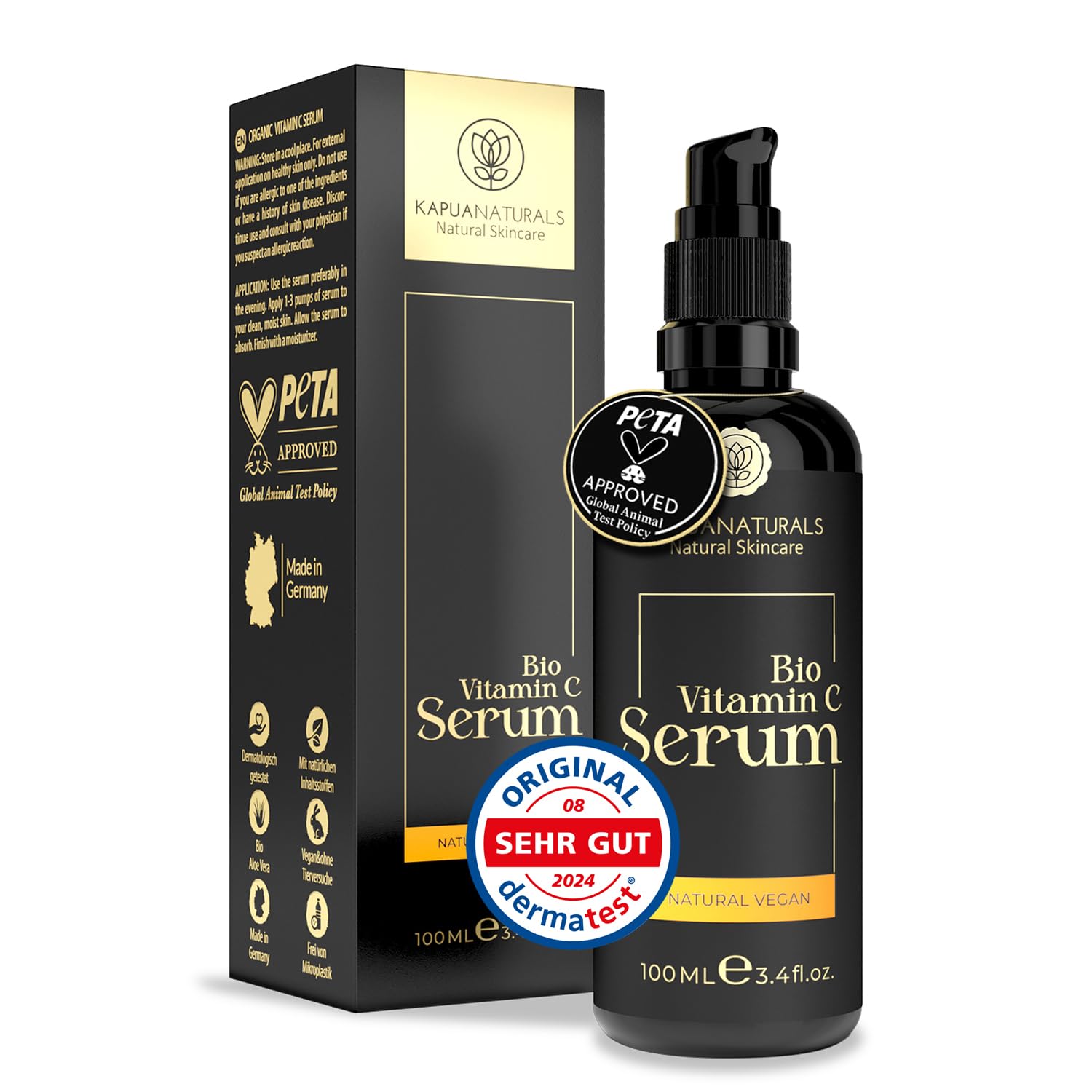 Bio Vitamin-C-Serum 100 ml – mit Hyaluron, Vitamin E & Panthenol (vegan)