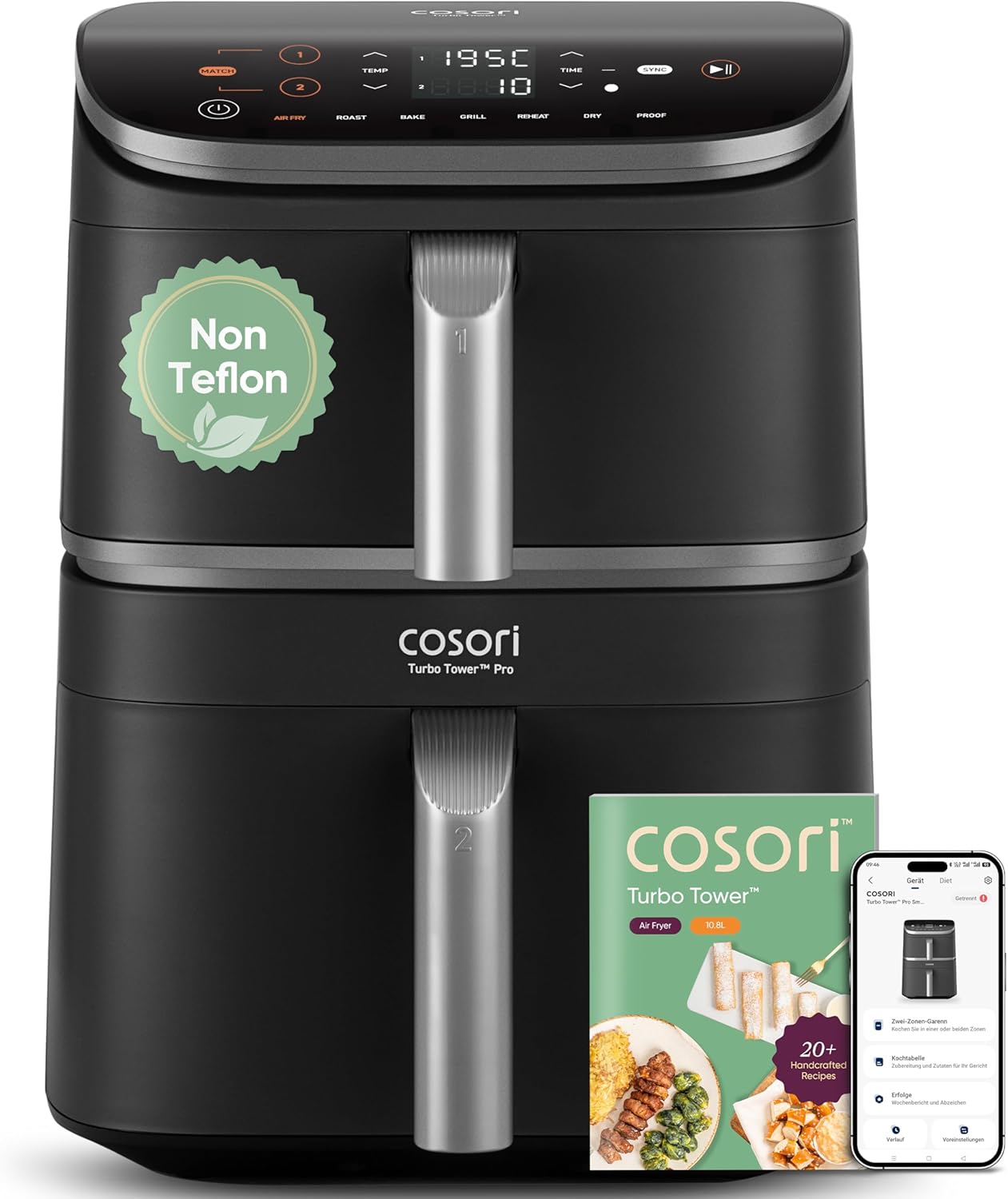 COSORI Turbo Tower Pro Smart Heißluftfritteuse 10,8 L (2 Zonen, WLAN)