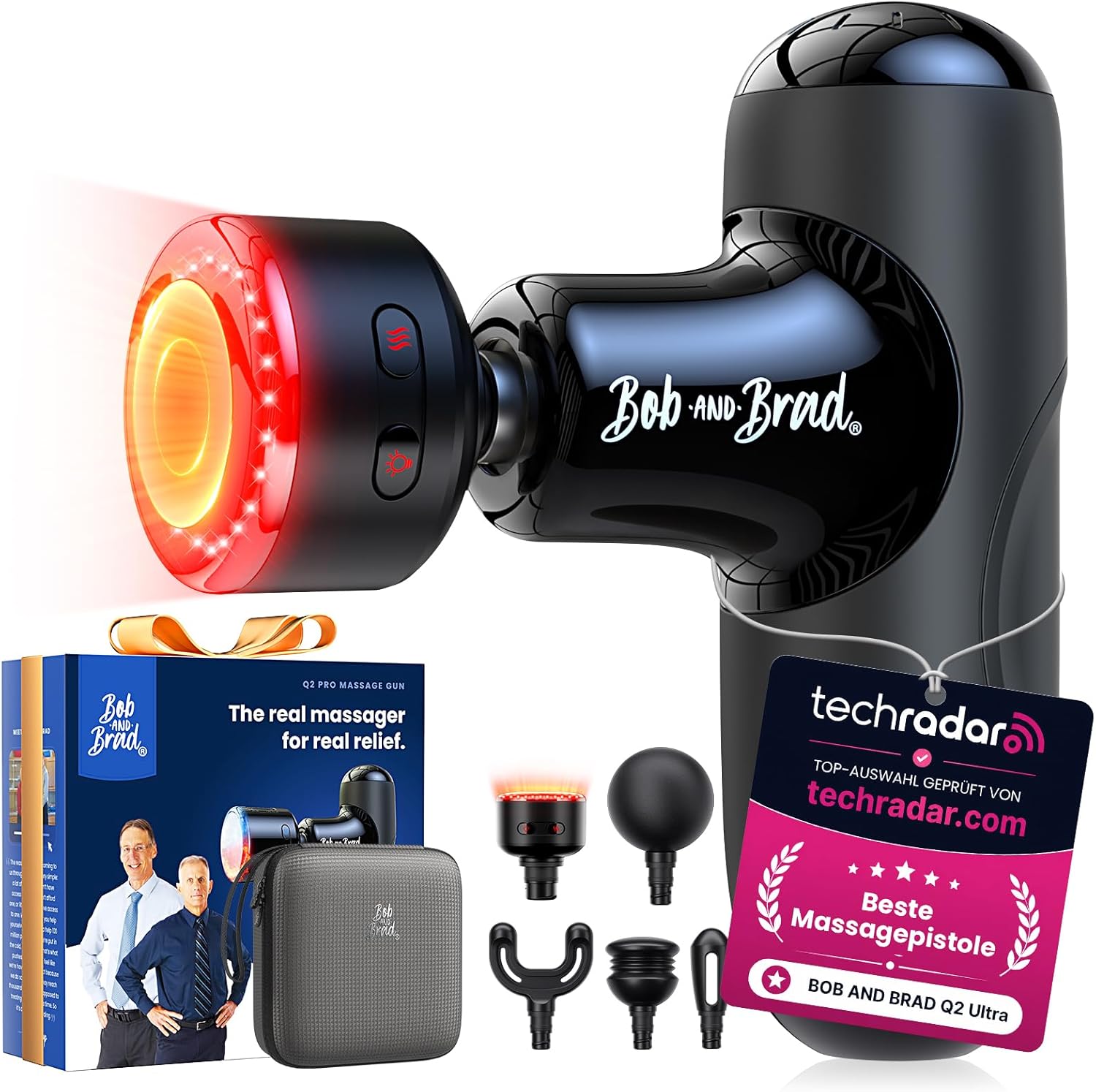 Bob and Brad Q2 Ultra Massagepistole mit Infrarot-Wärme-Aufsatz